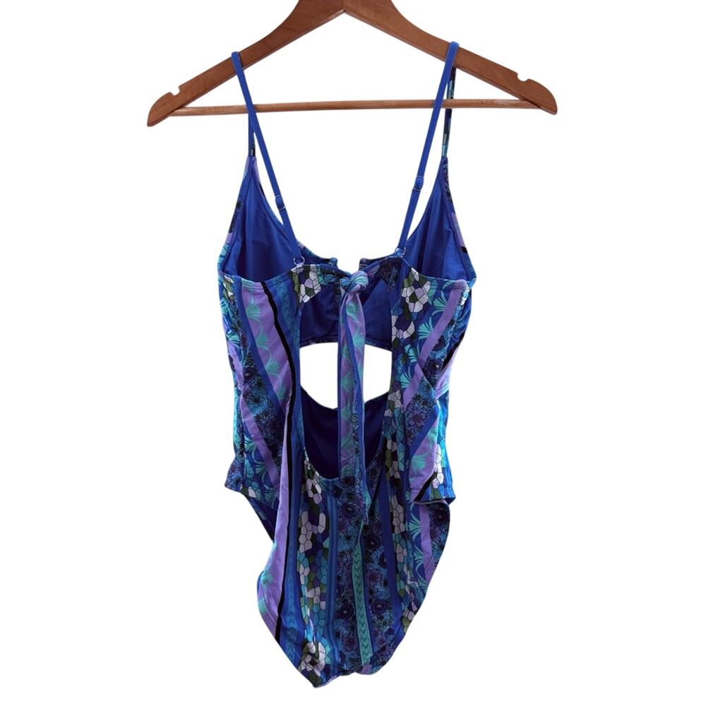 NWT Lucky Brand V-Neck Mixed Media Multi Print Cut Out One Piece Swimsuit Size L - Picture 9 of 13